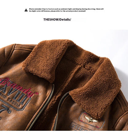 Cozy lambswool fleece-lined suede jacket in classic black and brown colors