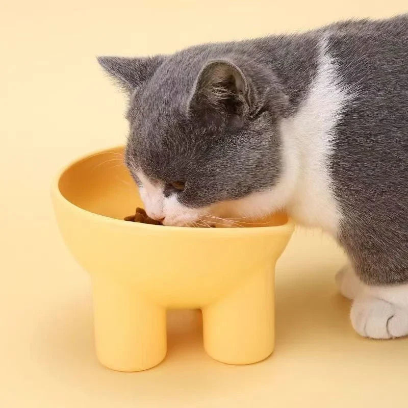 Elevated high foot pet bowl with neck support and anti-tip design for small dogs and cats