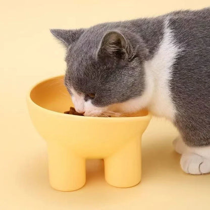 Elevated high foot pet bowl with neck support and anti-tip design for small dogs and cats