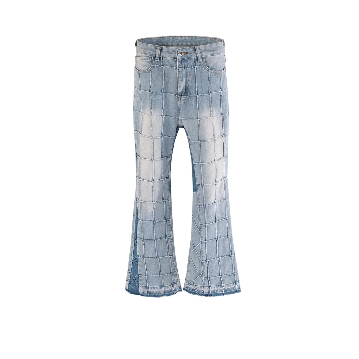 Fashionable waffle-textured casual jeans for men and women in black and gray colors