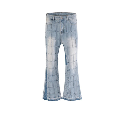 Fashionable waffle-textured casual jeans for men and women in black and gray colors