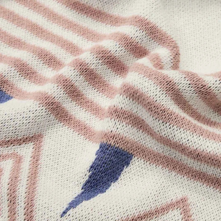 Cozy Bohemian Cotton Throw Blanket with Tassels in Yellow, Pink, and Gray Colors