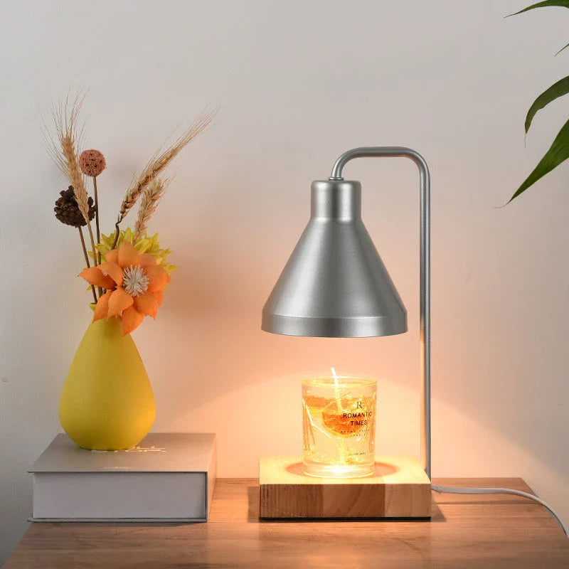 Nordic Candle Warmer Table Lamp with silver iron body, dimmable function, and candle warmer for aromatherapy
