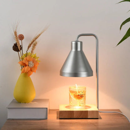 Nordic Candle Warmer Table Lamp with silver iron body, dimmable function, and candle warmer for aromatherapy