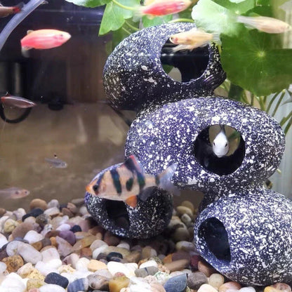Realistic and natural-looking fish tank decor made of premium resin material, designed to provide a safe haven for fish and shrimp breeding and hiding