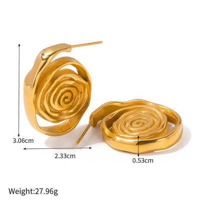 Elegant 18K gold-plated chunky spiral hoop earrings made of premium stainless steel with a tarnish-resistant and waterproof design