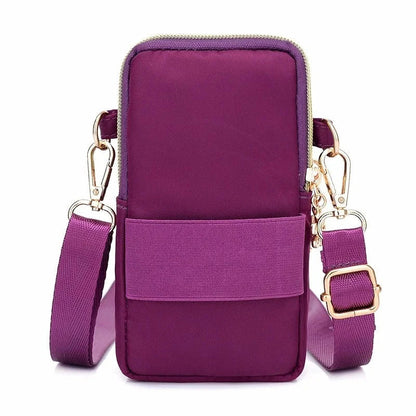 Fashionable women's crossbody phone bag with multi-function pockets, headphone plug, and stylish decorations