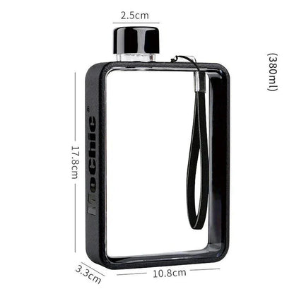 A flat, reusable water bottle with a protective carrying bag, perfect for on-the-go hydration during workouts, commutes, and outdoor adventures.