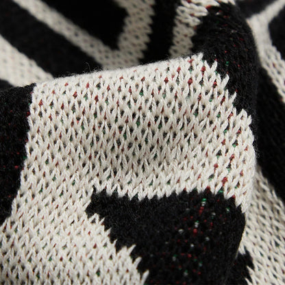 Cozy Geometric Cotton Blanket in Black and Gray with Vibrant Stripe Trim