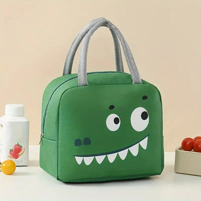 Insulated lunch box with cartoon animal designs, made of durable Oxford cloth material