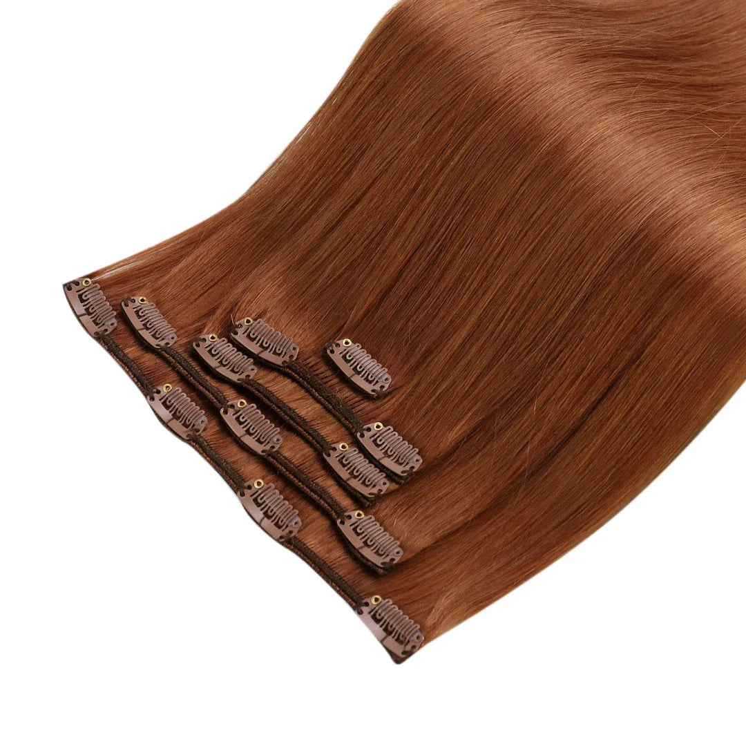 12-inch clip-in human hair extensions in balayage highlight blonde color for luxurious and glamorous hairstyles