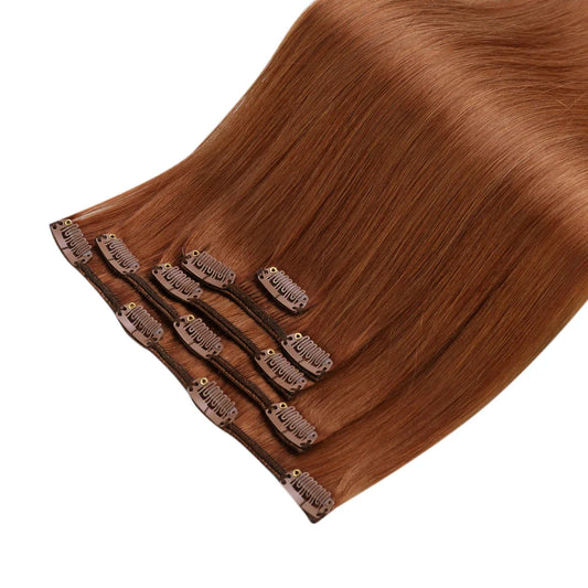 12-inch clip-in human hair extensions in balayage highlight blonde color for luxurious and glamorous hairstyles
