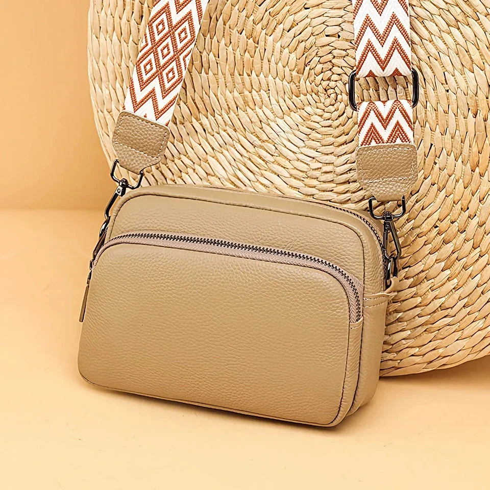 Stylish and functional genuine leather crossbody bag for women with interior organization pockets