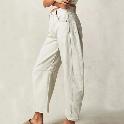 Trendha wide-leg summer pants in light blue, white, and black colors with a relaxed, stylish design