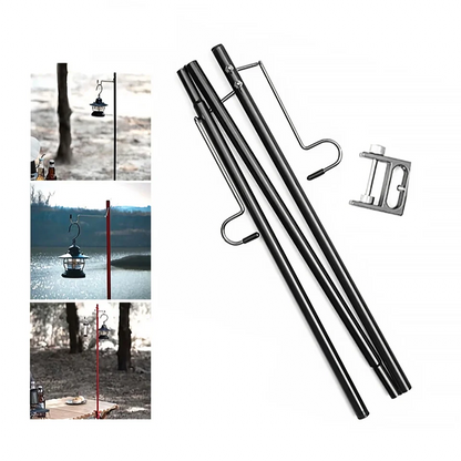 Adjustable camping lantern stand with detachable hooks for stable and elevated outdoor lighting