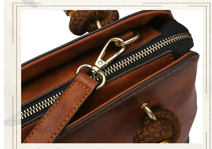 Bamboo shoulder bag with a roomy interior, multiple pockets, and a retro-inspired design for everyday use