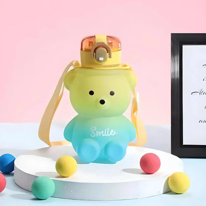 Gradient bear-themed water bottle with straw for refreshing and stylish hydration on the go