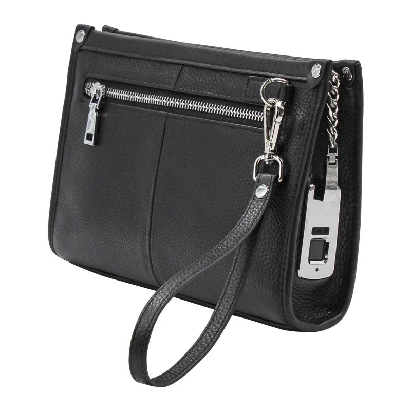 Premium leather business handbag with fingerprint lock, organized interior, and roomy design for modern professionals