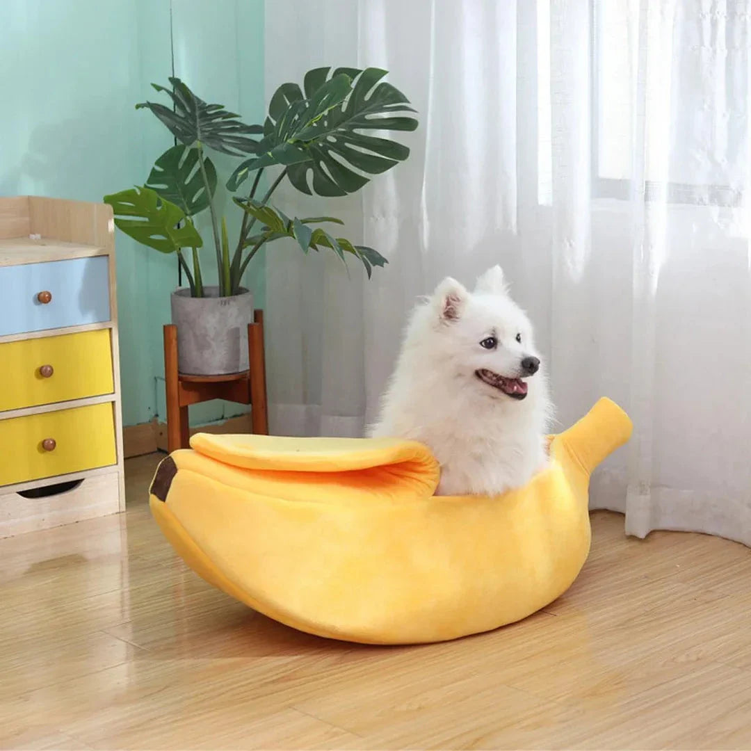 Cozy and stylish banana-shaped pet bed for cats, small dogs, and other furry companions