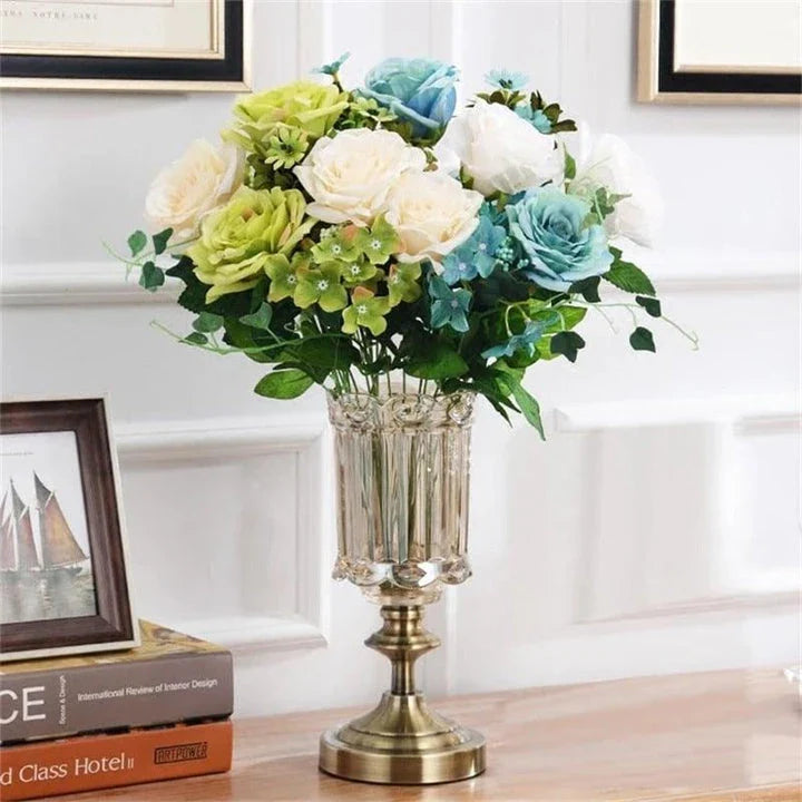Elegant metal and glass vase in various sizes for home decor, featuring a sleek and versatile design
