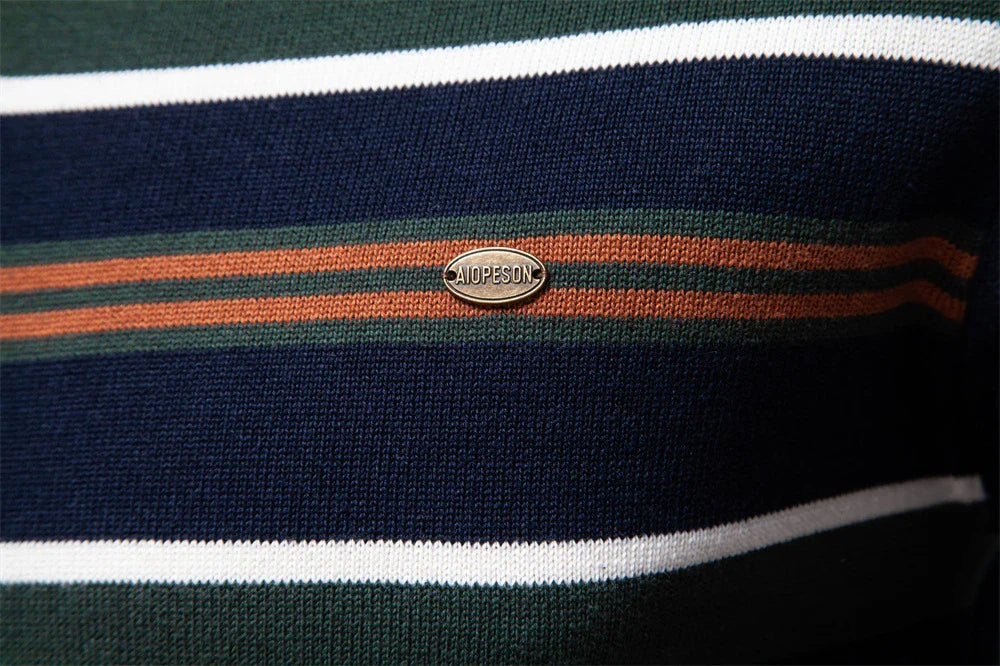 Cozy autumn and winter half-zip sweater in green, dark blue, khaki, and light gray colors