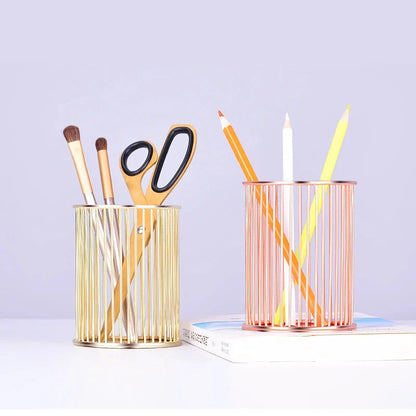 Rose Gold Plated Pen Holder for Desk or Vanity - Elegant, Durable, and Multi-Functional Organizer