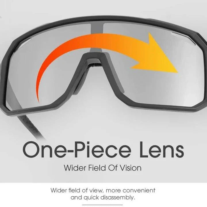 Pair of adjustable photochromic cycling sunglasses with UV400 protection, ideal for outdoor activities and sports