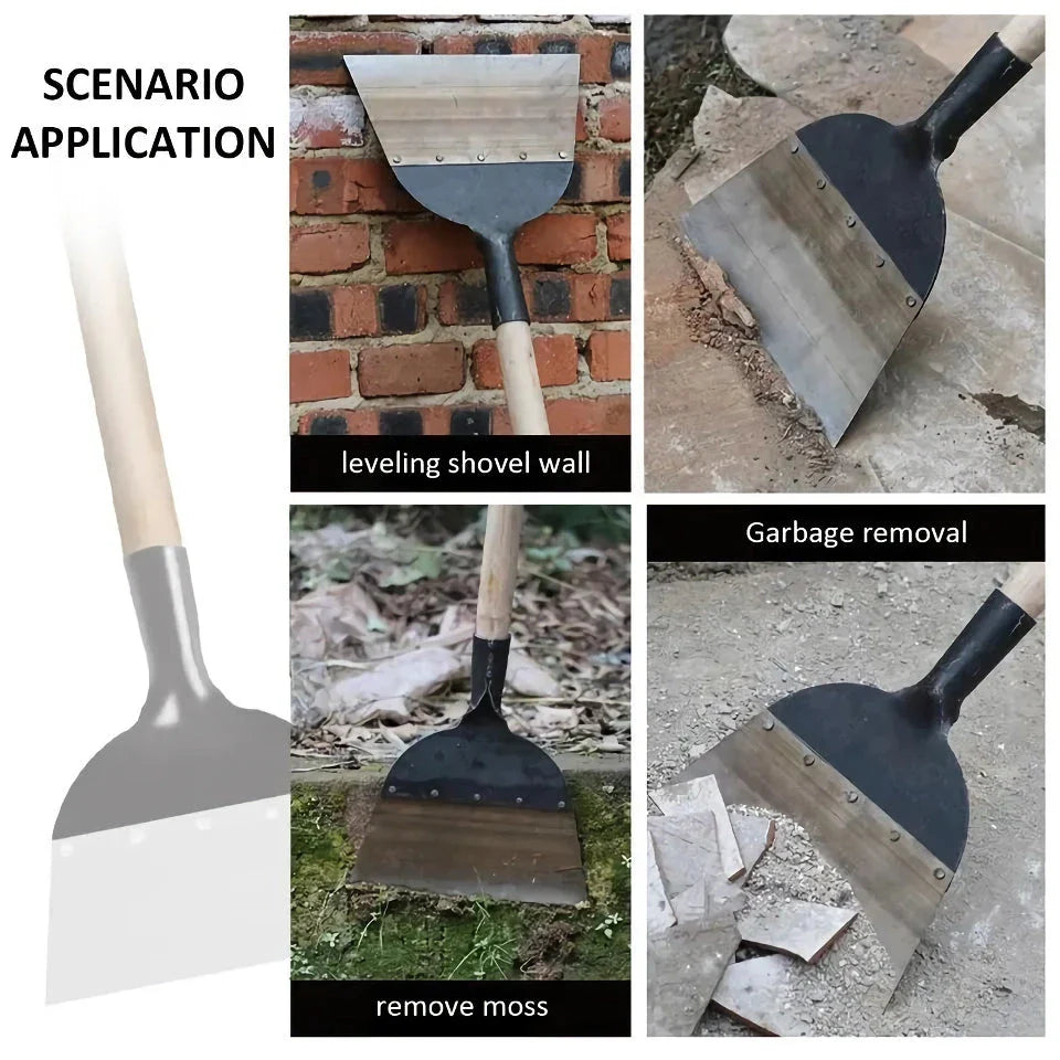 Heavy-Duty Multifunctional Garden Cleaning Shovel made of manganese steel with a flat head for efficient gardening and cleaning tasks