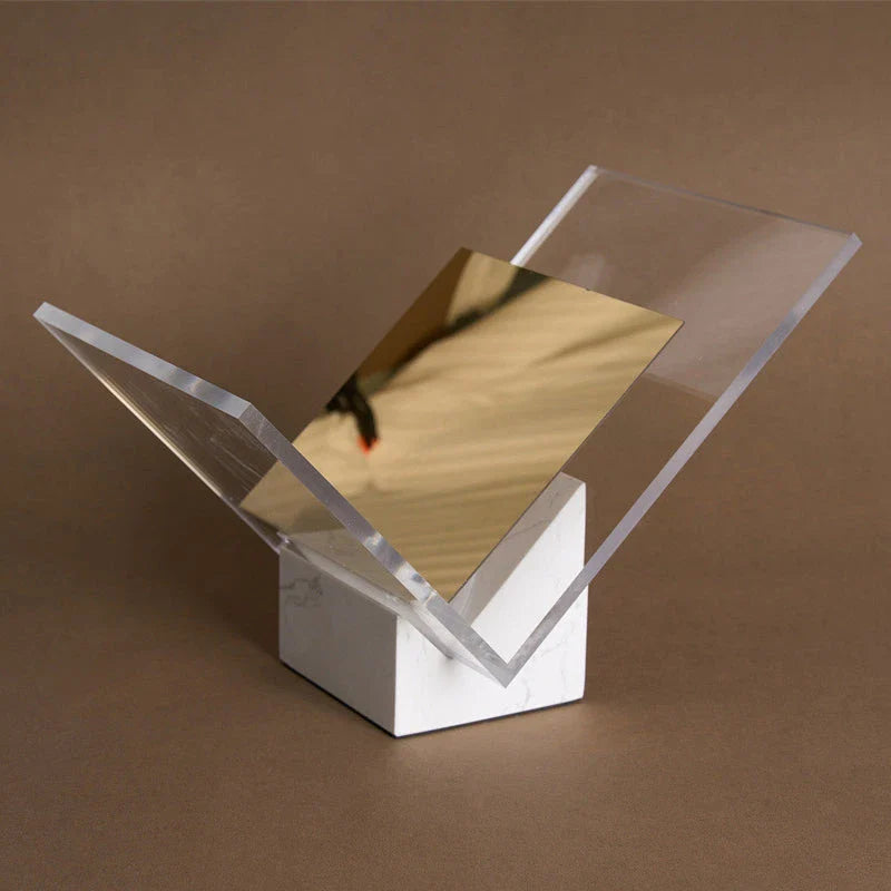 Elegant natural marble and acrylic book stand with Volakos White marble and transparent acrylic design for stylish display of books, magazines, and art