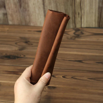 Trendha Men's Retro Handmade Long Wallet made of premium cow leather with sleek vertical design and practical internal organization