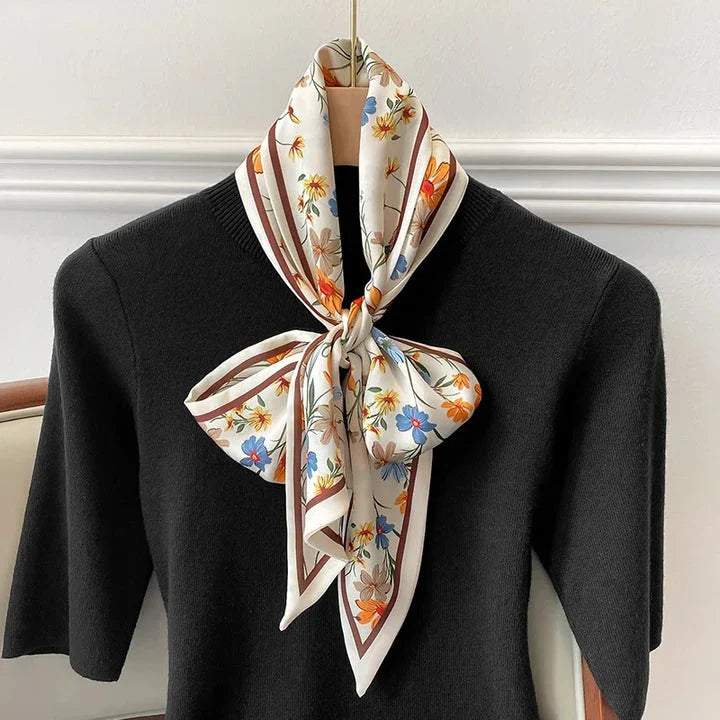 Floral print long polyester scarf in white, a versatile and stylish accessory for all seasons