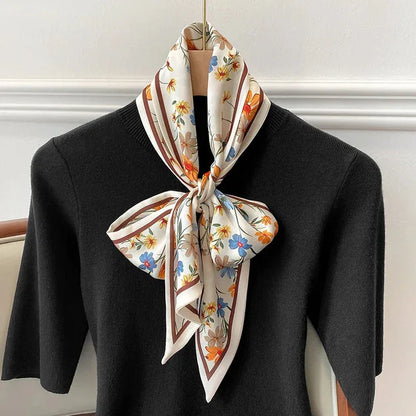 Floral print long polyester scarf in white, a versatile and stylish accessory for all seasons