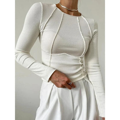 Autumn-Winter Casual Slim Fit Long Sleeve Tee in White, a versatile and comfortable long sleeve top for women