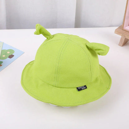 Green Cartoon Baby Sun Hat with Adorable Ear Design, Offering Soft, Breathable Comfort and Adjustable Fit for Babies 0-24 Months