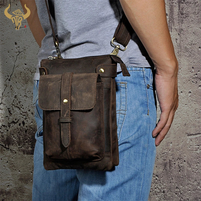 A premium cowhide leather shoulder bag with a compact and versatile design, suitable for various occasions and outdoor activities.