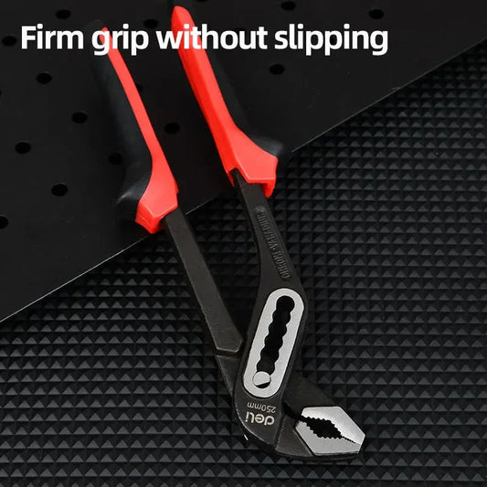 Durable 10-inch adjustable water pump pliers made of chromium-vanadium steel for versatile plumbing and repair tasks