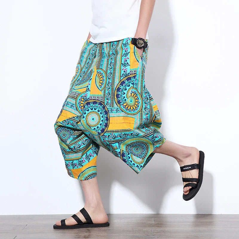 Comfortable plus-size harem shorts with ethnic-inspired pattern, made from premium cotton for all-day wear