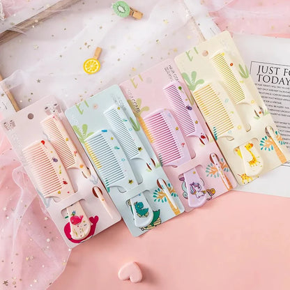 Adorable green animal-themed kids hairstyling comb set with fine-toothed and pointed tail combs