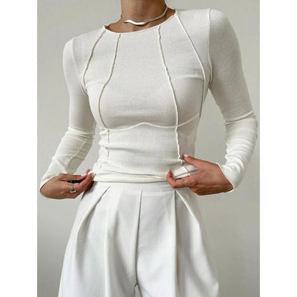 Autumn-Winter Casual Slim Fit Long Sleeve Tee in White, a versatile and comfortable long sleeve top for women