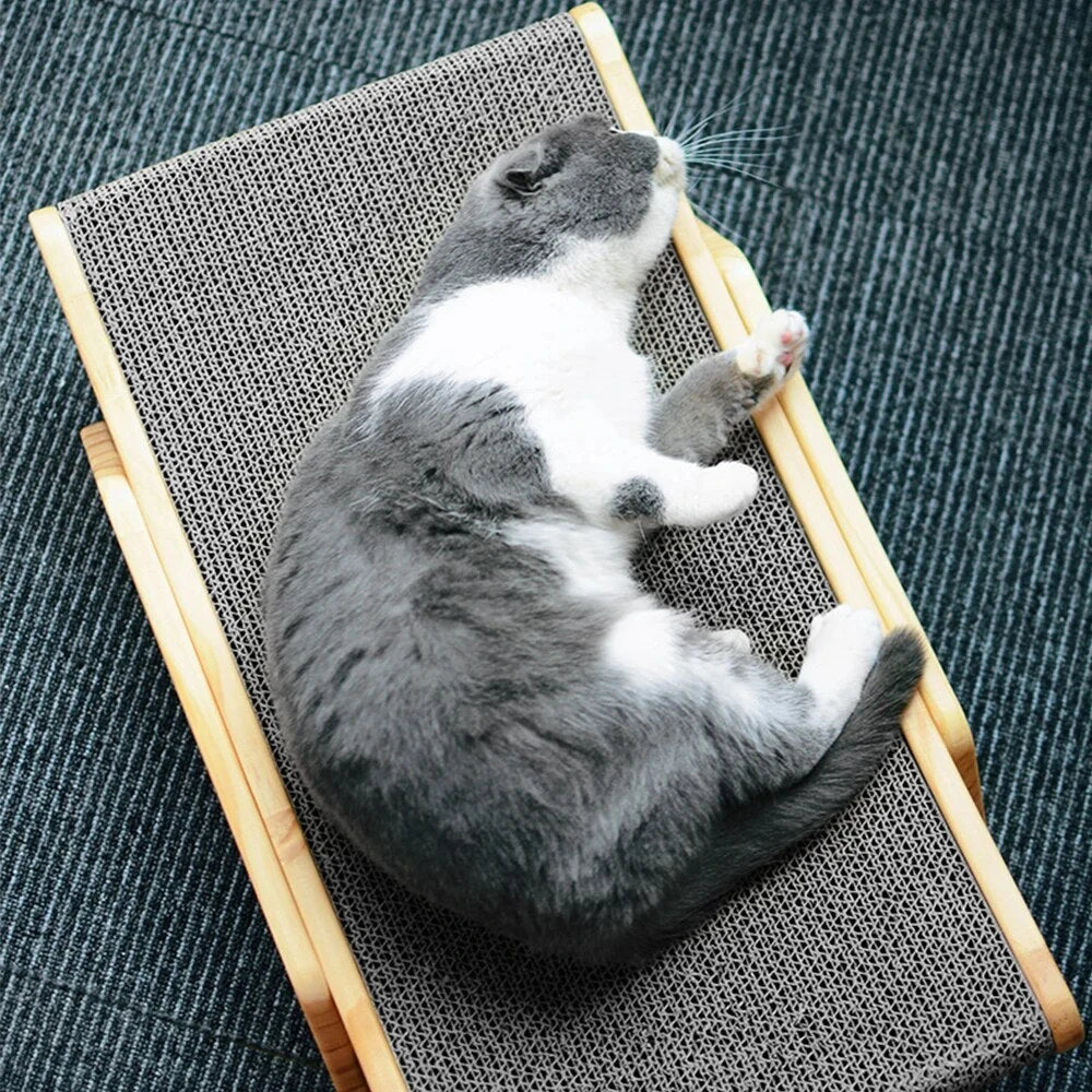 3-in-1 Premium Wooden Cat Scratcher Lounge Bed with Adjustable Scratching Angles and Micro-Arc Surface for Optimal Comfort