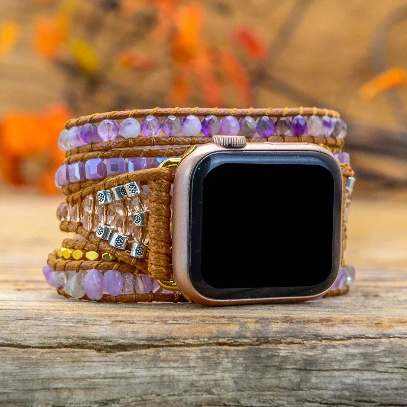 Geometric Bead Hand Woven Watch Strap with premium crystal beads and adjustable design for a comfortable fit