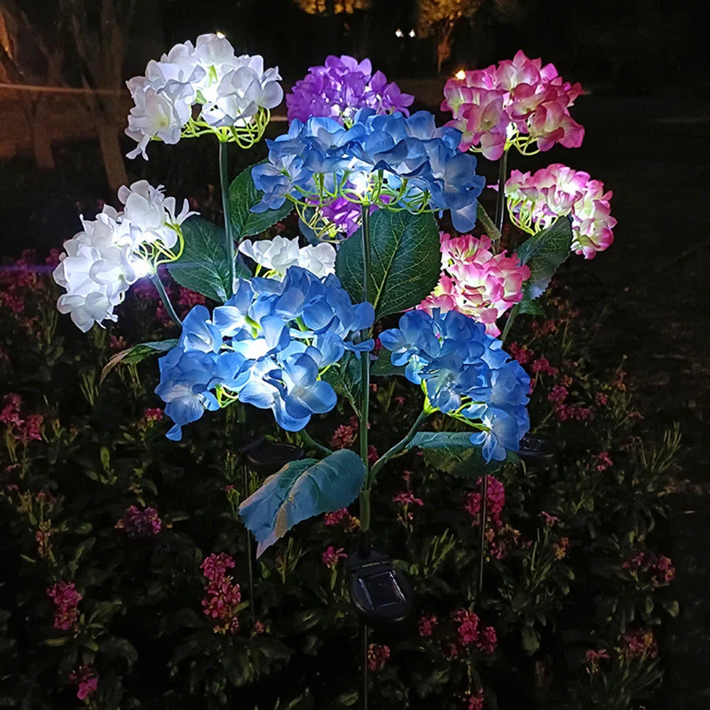 Captivating Hydrangea Rose Solar LED Garden Lights that effortlessly illuminate outdoor spaces with natural elegance