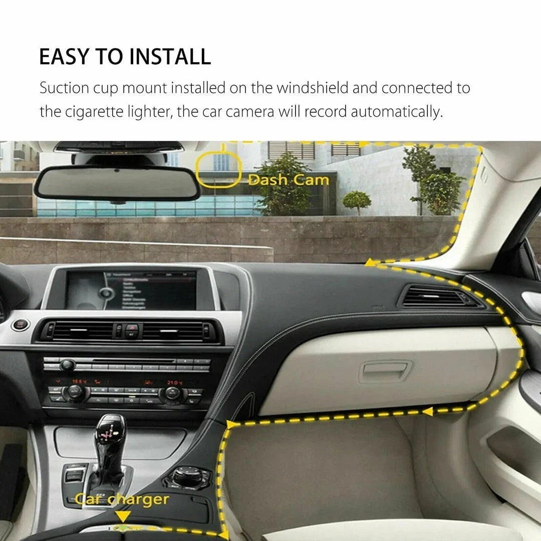 1080P Full HD Dual Dash Cam with Night Vision and 170 Degree Wide Angle Lens