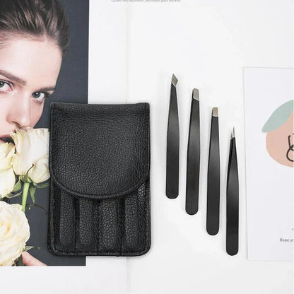 Professional Eyebrow Tweezers Set - 4-Piece Stainless Steel Grooming Kit for Precision Brow and Lash Care