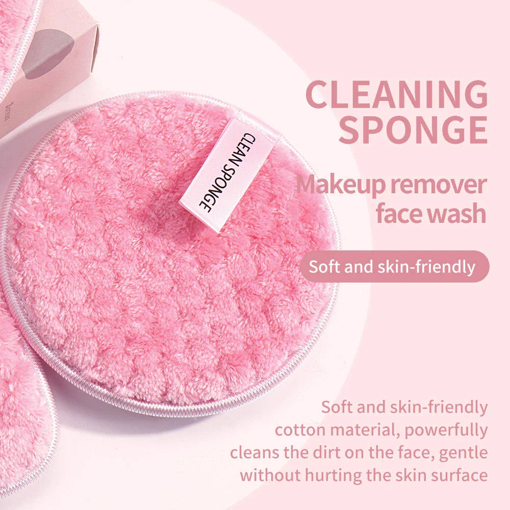 Premium 3-Piece Reusable Makeup Removal Sponge Set in pink color with various shaped microfiber suede pads and storage box