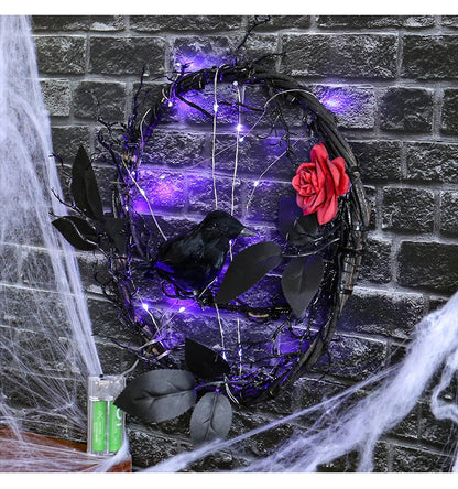 Glowing Dead Wood Black Crow Halloween Garland Decoration with Eerie Lighting Effect