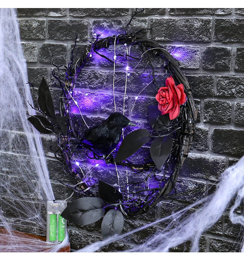 Hhomeenjoy US Enchanting Halloween Glowing Dead Wood Black Crow Garland Decor