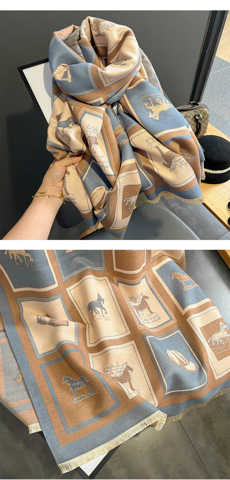 Elegant cashmere-blend scarf in a variety of colors, featuring a versatile design for warmth and cooling