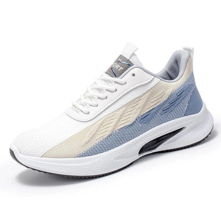 Breathable, comfortable color-blocked mesh sneakers for men with a durable rubber sole and secure lace-up closure