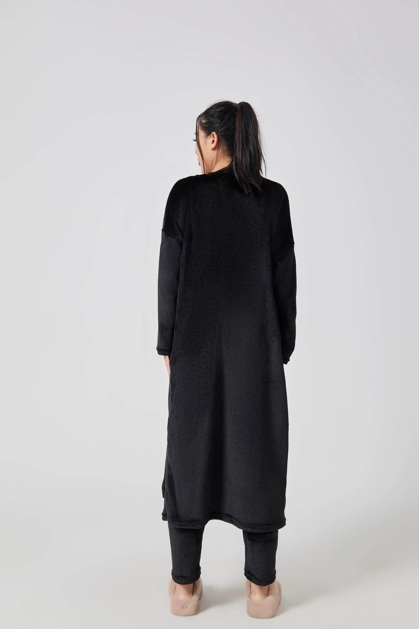 Cozy 3-piece loungewear set in pastel colors including crop top, wide-leg pants, and matching cardigan